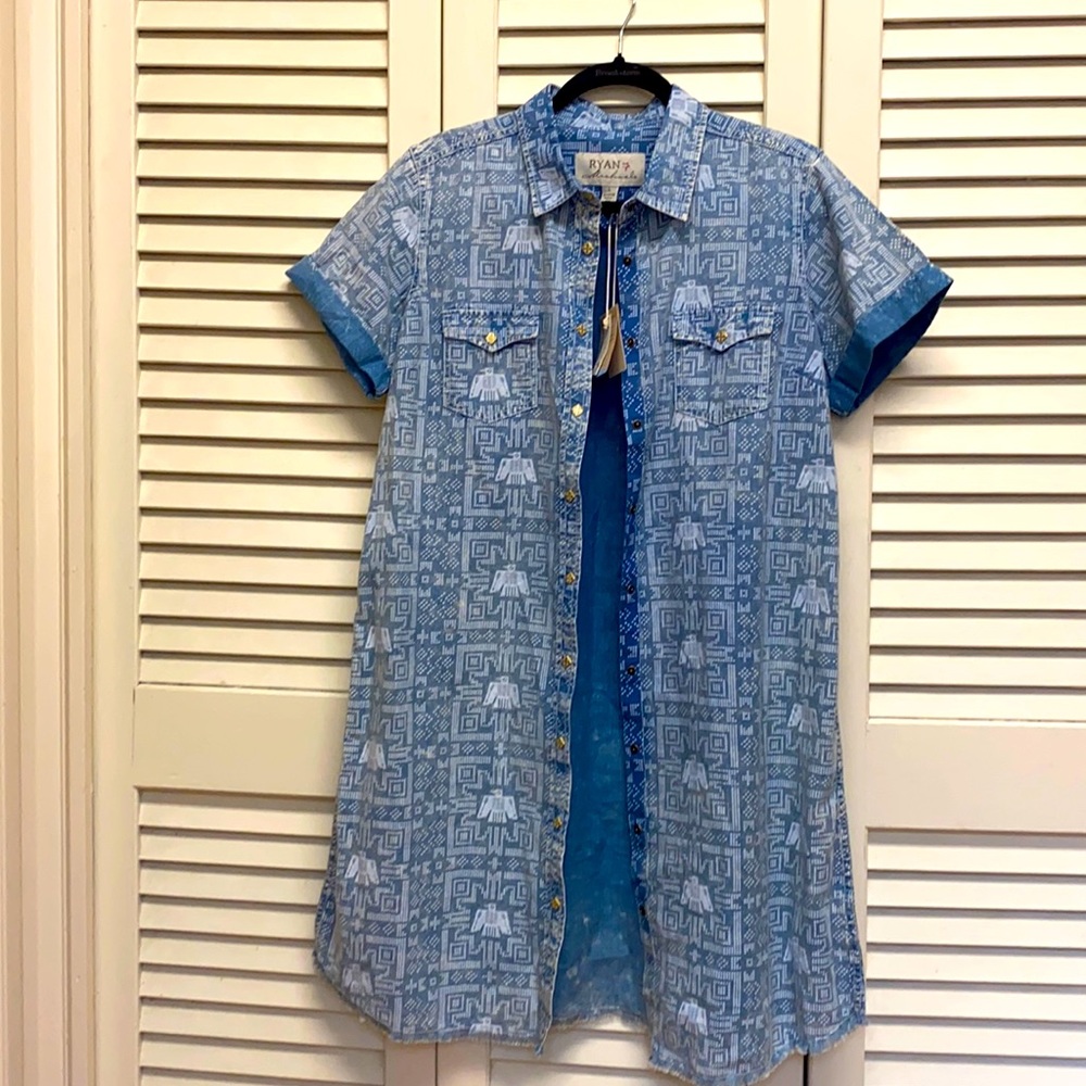 RYAN MICHAEL denim Thunderbird print dress